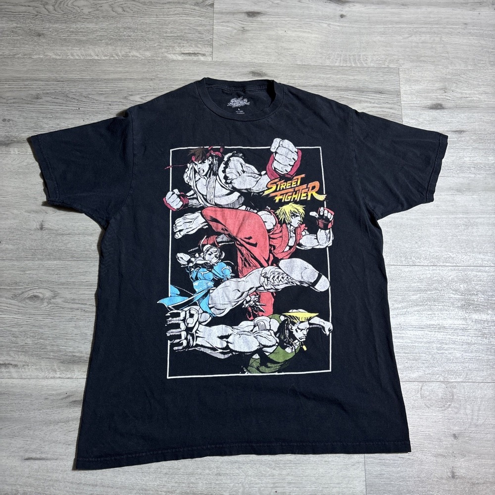 Street Fighter Graphic T-Shirt Ryu‎ Ken Chun-Li Guile Black Mens L
